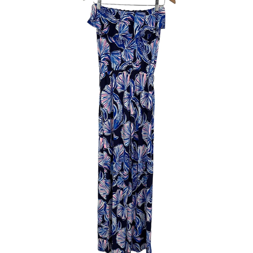 Lilly Pulitzer Alathea Jumpsuit Bright Navy in Reel Life Off Shoulder Size XS - Picture 5 of 13